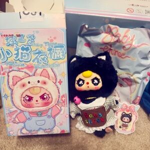 Baby Three Kitten Wardrobe--Plush Toy with Black and Pink Outfit